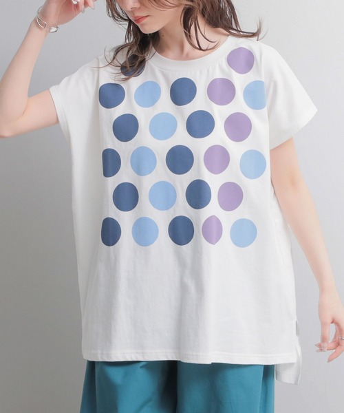 n'OrLABEL(ノアールレーベル)の「配色ドットプリントフレンチスリーブTシャツ(Tシャツ/カットソー・レディース・オフホワイト/チャコール・2/1)」の3枚目の写真