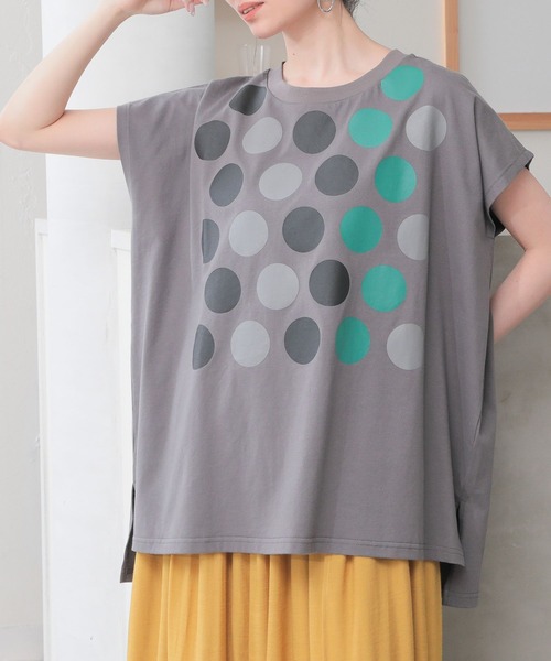 n'OrLABEL(ノアールレーベル)の「配色ドットプリントフレンチスリーブTシャツ(Tシャツ/カットソー・レディース・オフホワイト/チャコール・2/1)」の13枚目の写真