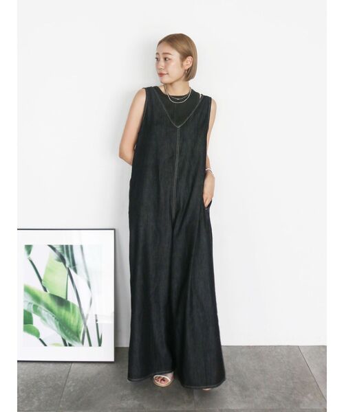 Ungrid　アングリッド　バックオープンデニムサロペット☆オールインワン☆黒 バックオープンデニムサロペット（つなぎ/オールインワン