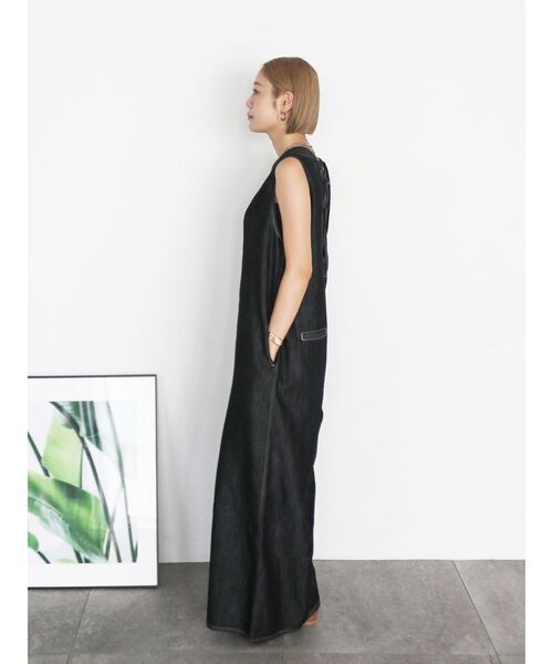 バックオープンデニムサロペット（つなぎ/オールインワン
