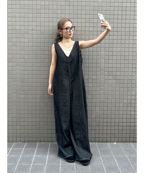 Ungrid　アングリッド　バックオープンデニムサロペット☆オールインワン☆黒 バックオープンデニムサロペット（つなぎ/オールインワン