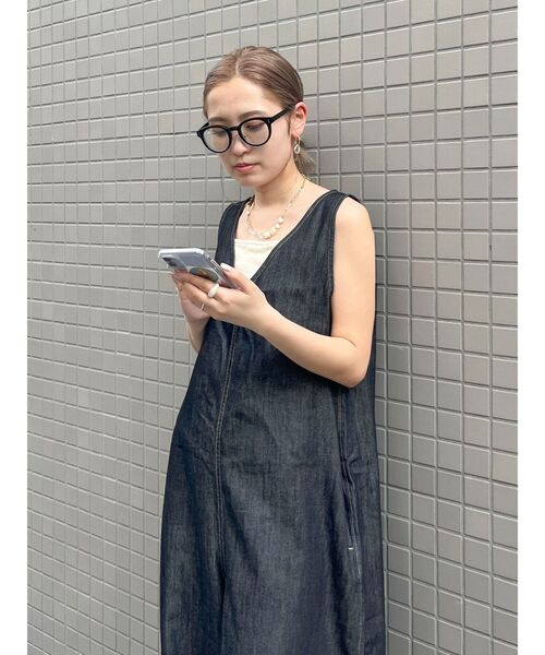 バックオープンデニムサロペット（つなぎ/オールインワン