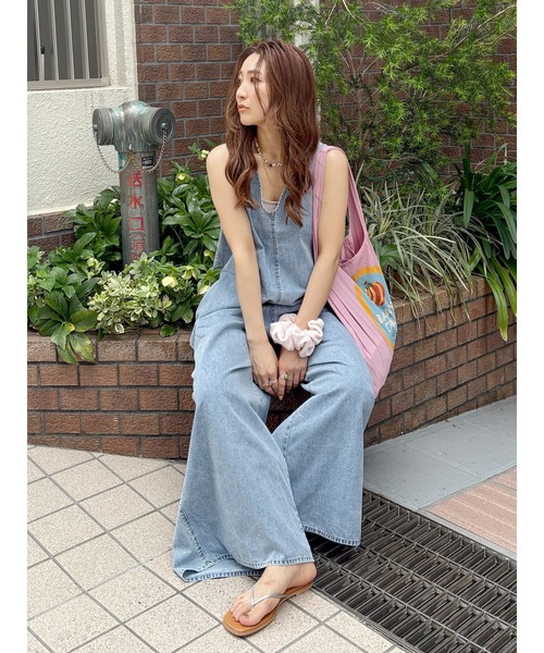 バックオープンデニムサロペット（つなぎ/オールインワン