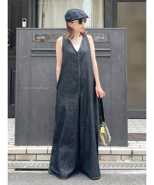 Ungrid　アングリッド　バックオープンデニムサロペット☆オールインワン☆黒 バックオープンデニムサロペット（つなぎ/オールインワン