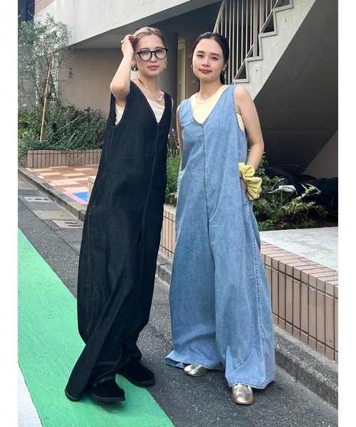 Ungrid　アングリッド　バックオープンデニムサロペット☆オールインワン☆黒 バックオープンデニムサロペット（つなぎ/オールインワン