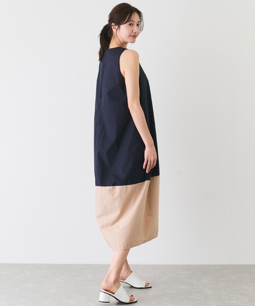 美品★BALLSEY リネン100% 　バイカラーノースリーブワンピース 　黒 セール】バイカラーノースリーブワンピース（ワンピース