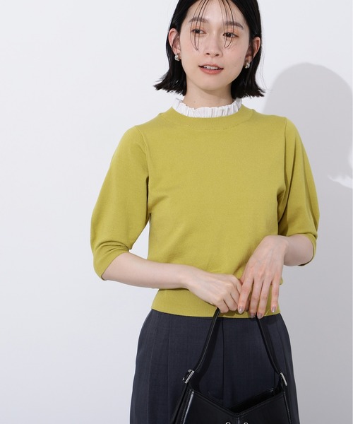 N.（N. Natural Beauty Basic）（エヌエヌナチュラルビューティーベーシック）の「フリルネックフォルムスリーブニット（ニット/セーター・レディース・ブラック系その他/ブラウン/ライム・MEDIUM）」の3枚目の写真