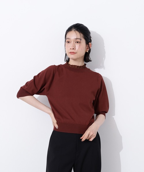 N.（N. Natural Beauty Basic）（エヌエヌナチュラルビューティーベーシック）の「フリルネックフォルムスリーブニット（ニット/セーター・レディース・ブラック系その他/ブラウン/ライム・MEDIUM）」の17枚目の写真