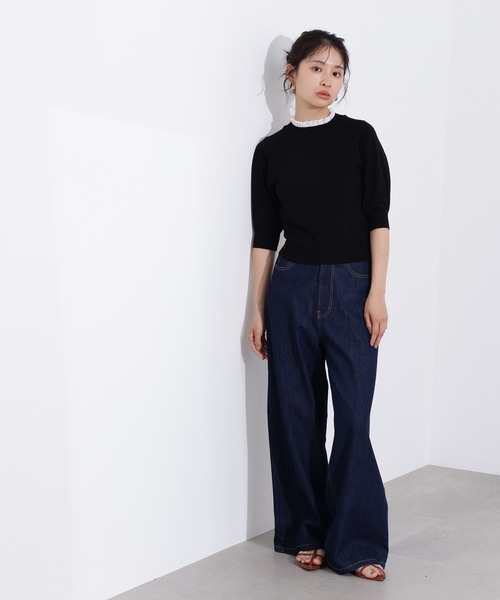 N.（N. Natural Beauty Basic）（エヌエヌナチュラルビューティーベーシック）の「フリルネックフォルムスリーブニット（ニット/セーター・レディース・ブラック系その他/ブラウン/ライム・MEDIUM）」の5枚目の写真