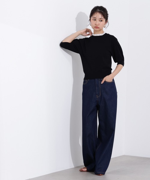 N.（N. Natural Beauty Basic）（エヌエヌナチュラルビューティーベーシック）の「フリルネックフォルムスリーブニット（ニット/セーター・レディース・ブラック系その他/ブラウン/ライム・MEDIUM）」の8枚目の写真