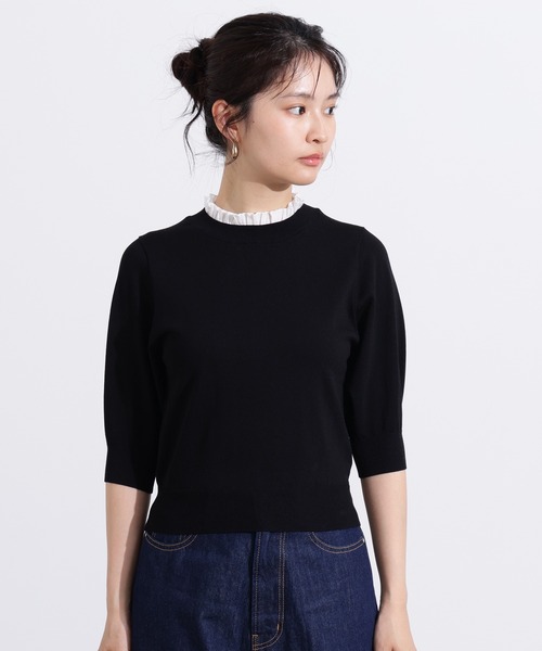 N.（N. Natural Beauty Basic）（エヌエヌナチュラルビューティーベーシック）の「フリルネックフォルムスリーブニット（ニット/セーター・レディース・ブラック系その他/ブラウン/ライム・MEDIUM）」の10枚目の写真