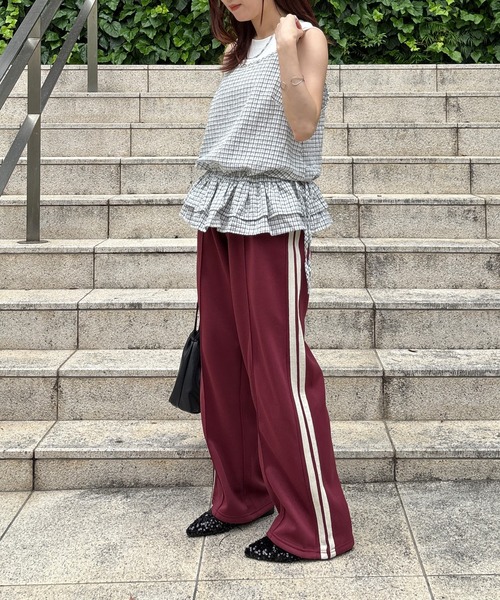 ISOOK（アイスー）の「【ISOOK / アイスー】ウエストリボンチェックフリルキャミソール / ビスチェ タンクトップ ノースリーブ レイヤード 重ね着 チュニック丈 ホワイト ネイビー 白 紺 ZOZOTOWN限定（キャミソール・レディース・ネイビー/ホワイト・FREE）」の21枚目の写真