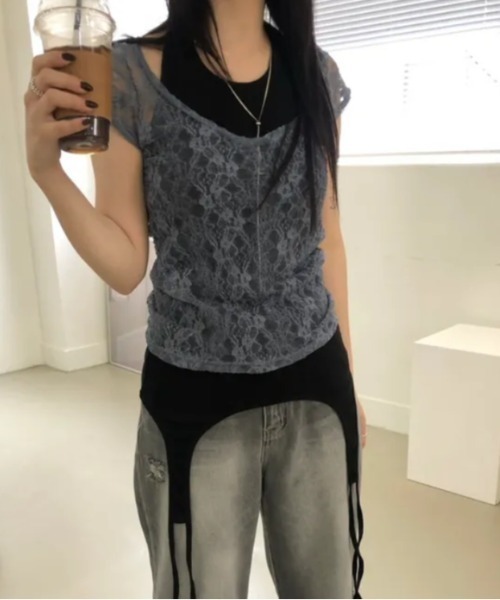 Vipoa（ヴィポア）の「フラワーレーススリムトップス（Tシャツ/カットソー・レディース・ホワイト/ピンク/レッド/ブラック/ブルー・FREE）」の13枚目の写真
