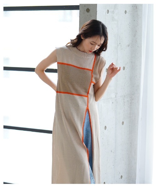 Sawa a la mode(サワアラモード)の「麻タッチスリットニットワンピース(ワンピース・レディース・ブラック/ベージュ・FREE)」の8枚目の写真