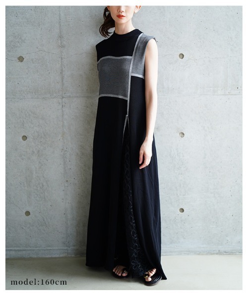 Sawa a la mode(サワアラモード)の「麻タッチスリットニットワンピース(ワンピース・レディース・ブラック/ベージュ・FREE)」の13枚目の写真