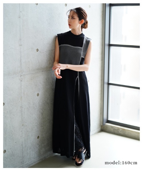 Sawa a la mode(サワアラモード)の「麻タッチスリットニットワンピース(ワンピース・レディース・ブラック/ベージュ・FREE)」の19枚目の写真