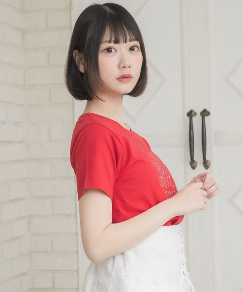 ems excite(エムズエキサイト)の「ラインストーンロゴTEE(Tシャツ/カットソー・レディース・レッド/オフホワイト/ブラック・FREE)」の19枚目の写真