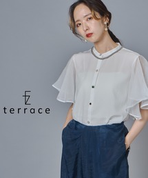 バリアスボタンシアーフレアスリーブブラウス