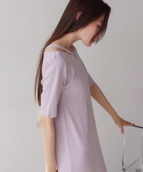 Bab(バブ)の「【S・Mサイズ展開】ラメカットソーハーフスリーブスリットワンピース(ワンピース・レディース・杢グレー/ブラック/パープル・MEDIUM/SMALL)」の18枚目の写真