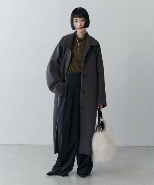 セール】ビーバーメルトンボリュームコート（ステンカラーコート