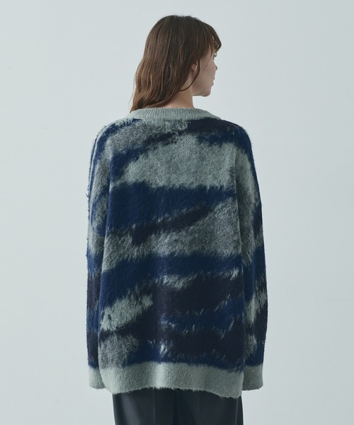セール】mohair touch abstract loose shaggy cardigan / モヘアタッチ