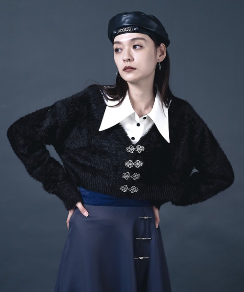 Ellno de Mavie（エルノデメヴィ）の「チャイナメタルボタンシャギーカーディガン（カーディガン/ボレロ・レディース・ブルー/ブラック/パープル・FREE）」の9枚目の写真