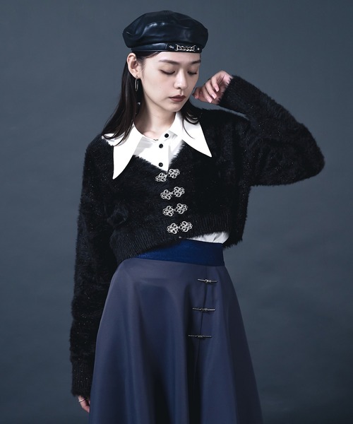 Ellno de Mavie（エルノデメヴィ）の「チャイナメタルボタンシャギーカーディガン（カーディガン/ボレロ・レディース・ブルー/ブラック/パープル・FREE）」の16枚目の写真