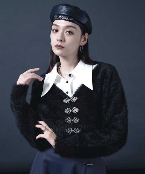 Ellno de Mavie（エルノデメヴィ）の「チャイナメタルボタンシャギーカーディガン（カーディガン/ボレロ・レディース・ブルー/ブラック/パープル・FREE）」の11枚目の写真