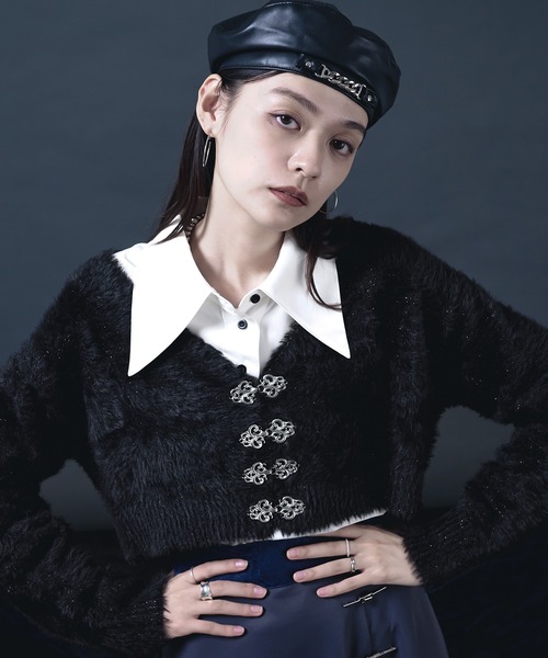 Ellno de Mavie（エルノデメヴィ）の「チャイナメタルボタンシャギーカーディガン（カーディガン/ボレロ・レディース・ブルー/ブラック/パープル・FREE）」の10枚目の写真