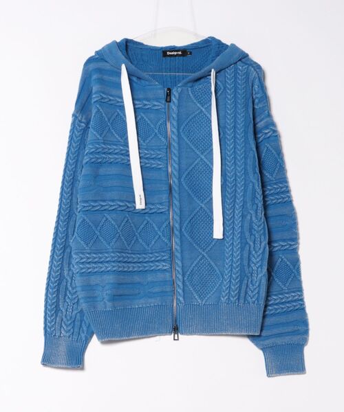 Desigual（デシグアル）の「ミックス編みデザインフード付きジップカーディガンセーター（ニット/セーター・メンズ・ブルー・S/M/L/XL）」の5枚目の写真