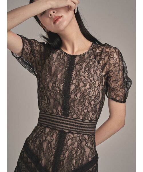 セール】【復刻】LADYショルダーギャザーレースマキシワンピース