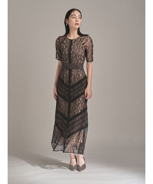 復刻】LADYショルダーギャザーレースマキシワンピース（ドレス