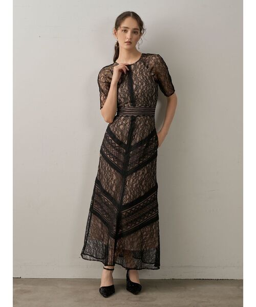 復刻】LADYショルダーギャザーレースマキシワンピース（ドレス