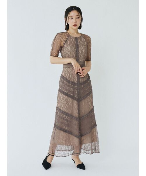 LADYショルダーギャザーレースマキシワンピース 復刻】LADYショルダーギャザーレースマキシワンピース(ドレス