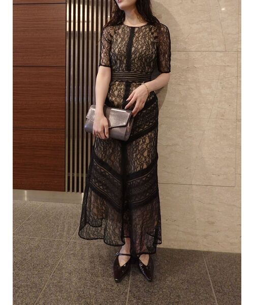 復刻】LADYショルダーギャザーレースマキシワンピース（ドレス