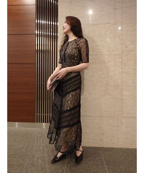 LAGUNAMOON ショルダーギャザーレースワンピース ラグナムーン 復刻】LADYショルダーギャザーレースマキシワンピース（ドレス