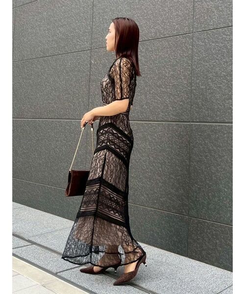 復刻】LADYショルダーギャザーレースマキシワンピース（ドレス
