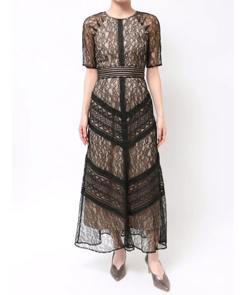 セール】【復刻】LADYショルダーギャザーレースマキシワンピース