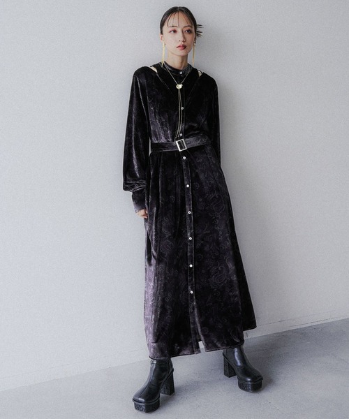 HARE（ハレ）の「2WAYペイズリーベロアワンピース(HARE)（ワンピース・レディース・ブラック/グレー・FREE）」の4枚目の写真