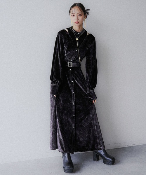 HARE（ハレ）の「2WAYペイズリーベロアワンピース(HARE)（ワンピース・レディース・ブラック/グレー・FREE）」の3枚目の写真