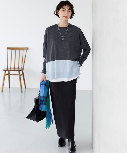 23区 S(ニジュウサンクチイサイサイズ)の「【大好評素材/洗える】コットンベアジャージー ロング Tシャツ(Tシャツ/カットソー・レディース・ホワイト系・32)」の18枚目の写真