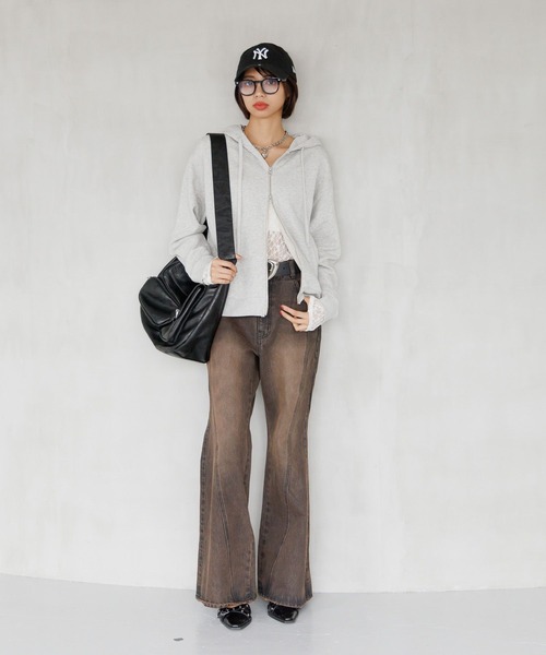 PAGEBOY（ページボーイ）の「クラフトスウェットWZIPパーカー/フーディ　【ミドル・ロング丈の選べる2サイズ展開】（パーカー・レディース・杢グレー/ダークネイビー/レッド系その他/ブラック系/ブラウン/モスグリーン・MEDIUM/LARGE）」の17枚目の写真