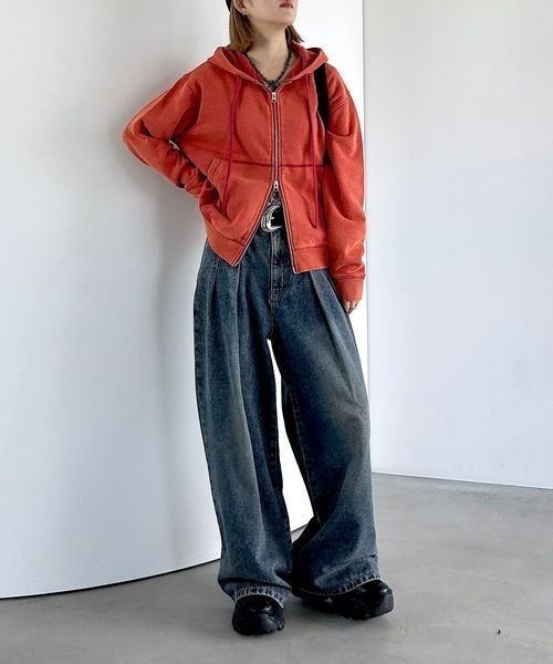 PAGEBOY（ページボーイ）の「クラフトスウェットWZIPパーカー/フーディ　【ミドル・ロング丈の選べる2サイズ展開】（パーカー・レディース・杢グレー/ダークネイビー/レッド系その他/ブラック系/ブラウン/モスグリーン・MEDIUM/LARGE）」の7枚目の写真