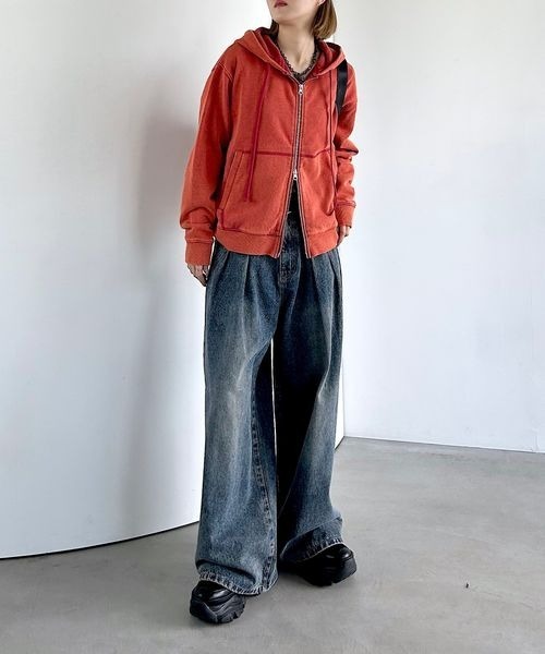 PAGEBOY（ページボーイ）の「クラフトスウェットWZIPパーカー/フーディ　【ミドル・ロング丈の選べる2サイズ展開】（パーカー・レディース・杢グレー/ダークネイビー/レッド系その他/ブラック系/ブラウン/モスグリーン・MEDIUM/LARGE）」の8枚目の写真