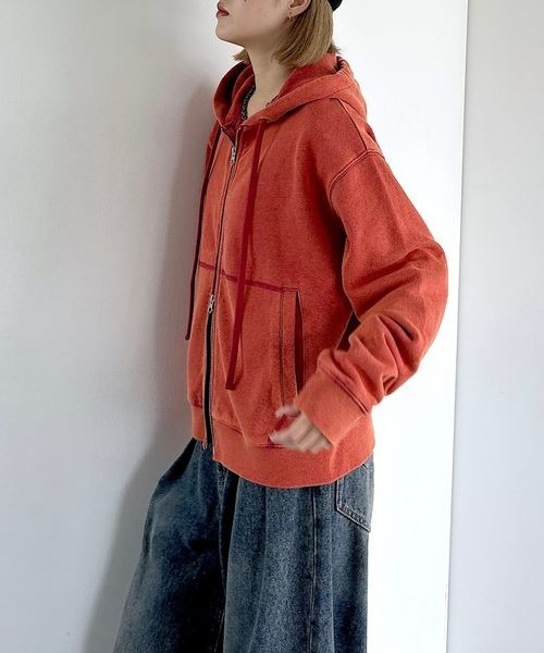 PAGEBOY（ページボーイ）の「クラフトスウェットWZIPパーカー/フーディ　【ミドル・ロング丈の選べる2サイズ展開】（パーカー・レディース・杢グレー/ダークネイビー/レッド系その他/ブラック系/ブラウン/モスグリーン・MEDIUM/LARGE）」の10枚目の写真