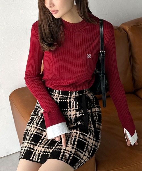 mily bilet(ミウィビレット)の「【mily bilet】旬なクラシカルムード◎巻きスカート風リボン使いチェックニットミニスカート(スカート・レディース・ブラック/アイボリー・LARGE/MEDIUM/SMALL/X-LARGE)」の14枚目の写真