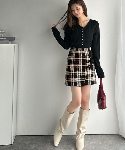mily bilet(ミウィビレット)の「【mily bilet】旬なクラシカルムード◎巻きスカート風リボン使いチェックニットミニスカート(スカート・レディース・ブラック/アイボリー・LARGE/MEDIUM/SMALL/X-LARGE)」の18枚目の写真