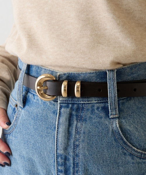 PAPILLONNER（パピヨネ）の「ラウンドバックルベルト（ベルト・レディース・ダークブラウン/ブラック・FREE）」の2枚目の写真