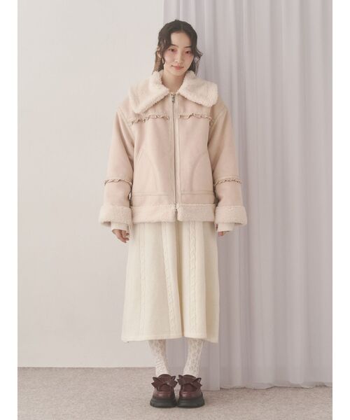 merry jenny（メリージェニー）の「クリームボアムートンブルゾン（ムートンコート・レディース・ブラウン/ピンク/ベージュ・FREE）」の8枚目の写真