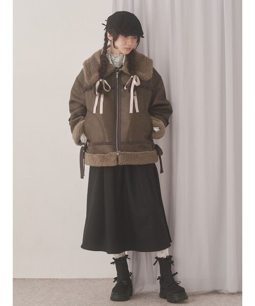 merry jenny（メリージェニー）の「クリームボアムートンブルゾン（ムートンコート・レディース・ブラウン/ピンク/ベージュ・FREE）」の14枚目の写真